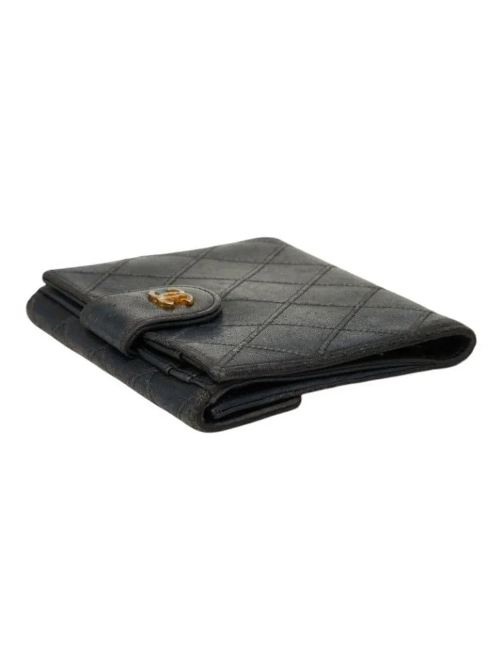Chanel CC Logo Bicolor Bifold Wallet Black Leather